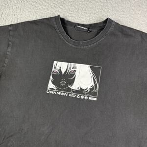 UNKNWN Shirt Mens 2XL Black Anime Manga Girl Art Graphic Tee Streetwear